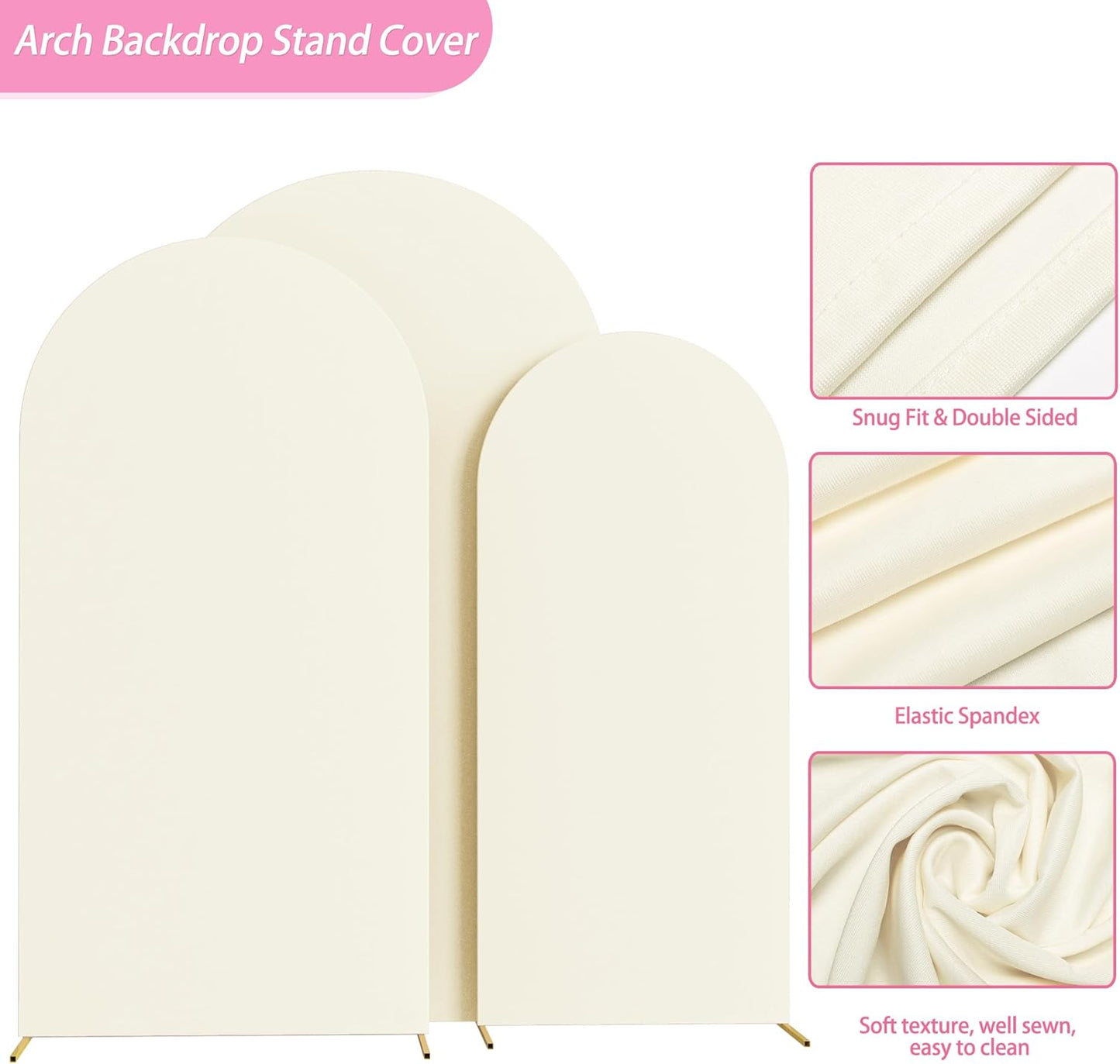 Fomcet Set of 3 Wedding Arch Covers 6FT, 6.6FT, 7.2FT Ivory 2-Sided Round Top Spandex Arch Backdrop Cover Fitted Fabric for Birthday Party Baby Shower Wedding Arch Stand Decoration