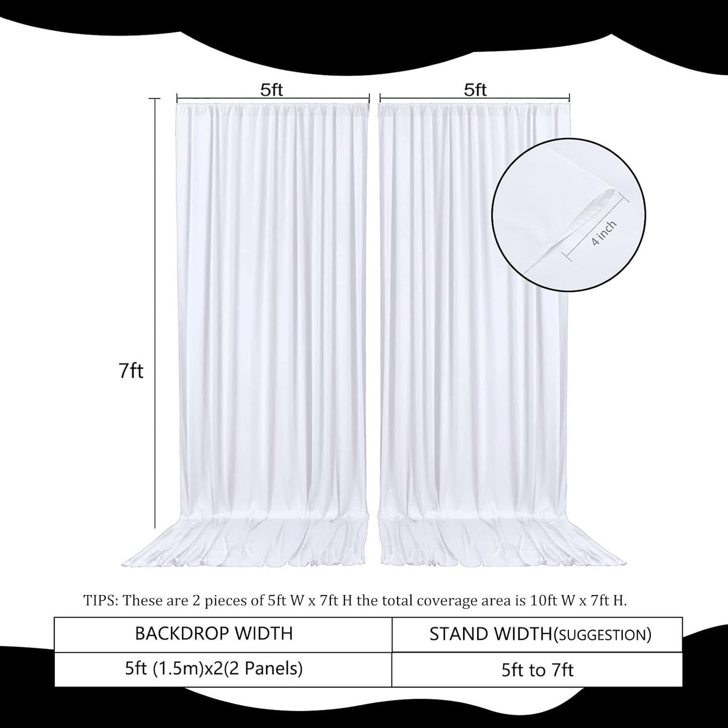2 Panels White Backdrop Curtain, 10 x 7 Feet Background Curtains for Parties, Weddings, Baby Showers, Bachelorette Halloween, Christmas Birthday Party Photoshoot Backdrop Curtains Decorations