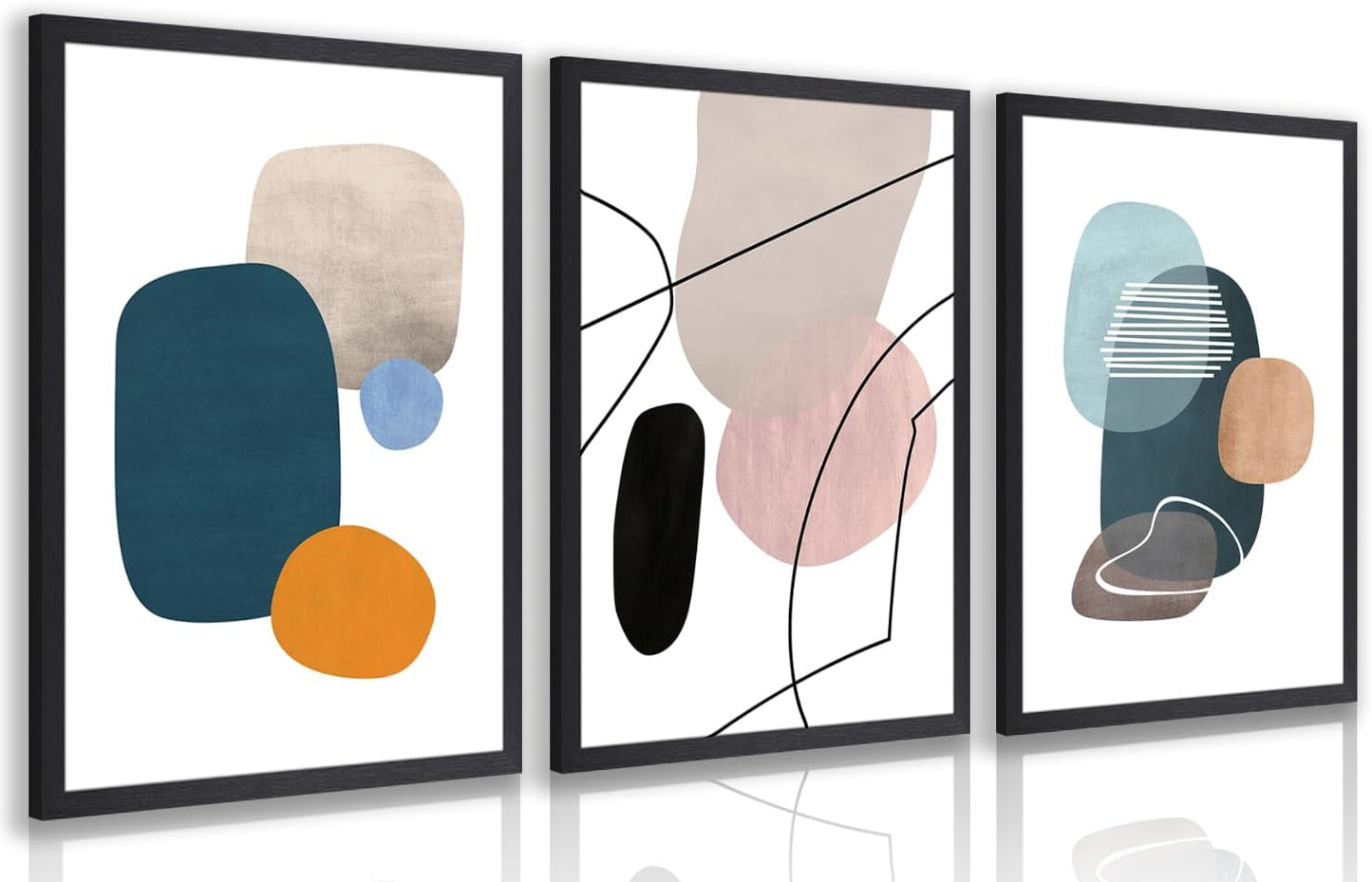 IAFWZX Wood Framed Abstract Geometric Wall Art, Orange Blue Beige Color Block Wall Decor, Modern Minimalist Canvas Painting, Neutral Boho Colorful Geometric Aesthetic Picture for office 12"x16"x3