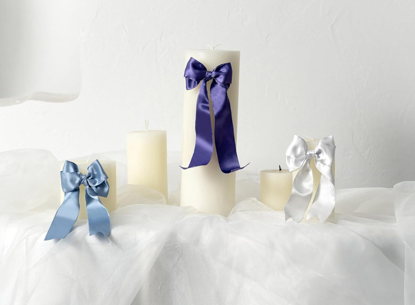 Purple Satin Ribbon Double-Faced Wired Ribbons for Gift Wrapping Flower Bouquet Bows Wedding Invitation Christmas Decor Crafts 1-1/2 Inch 10 Yards