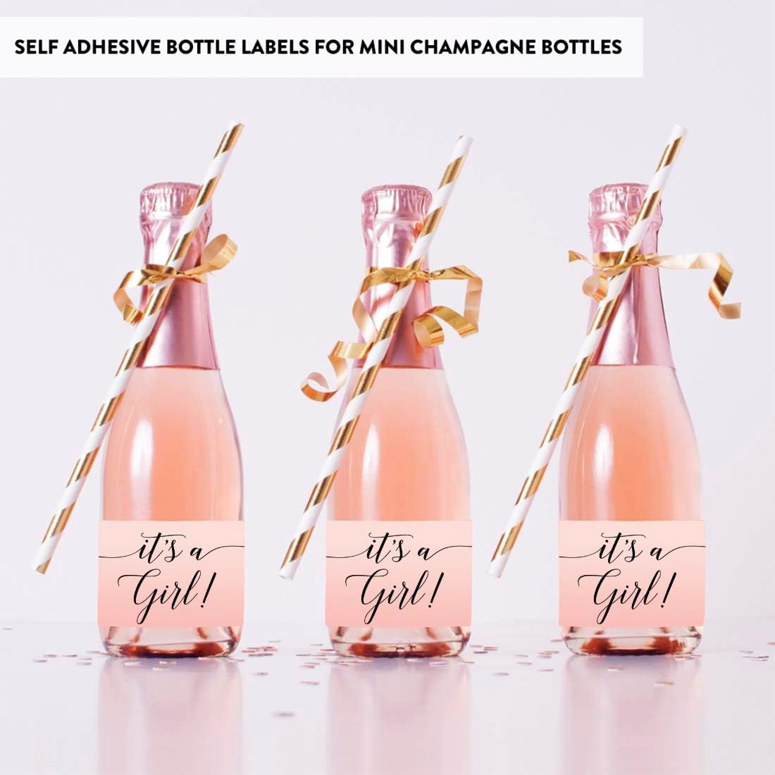 Andaz Press Blush Pink Rose Elegant Party Baby Shower Collection, Waterproof Mini Champagne Wine or Milk Bottle Labels, It's a Girl!, 20-Pack, Party Favors Decor Gift Ideas