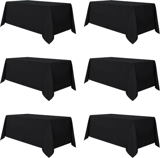 sancua 6 Pack Black Tablecloth 90 x 132 Inch - Rectangle Table Cloth for 6 Feet Tables Stain and Wrinkle Resistant Washable Polyester Table Cover for Dining Wedding Banquet Party Buffet Restaurant