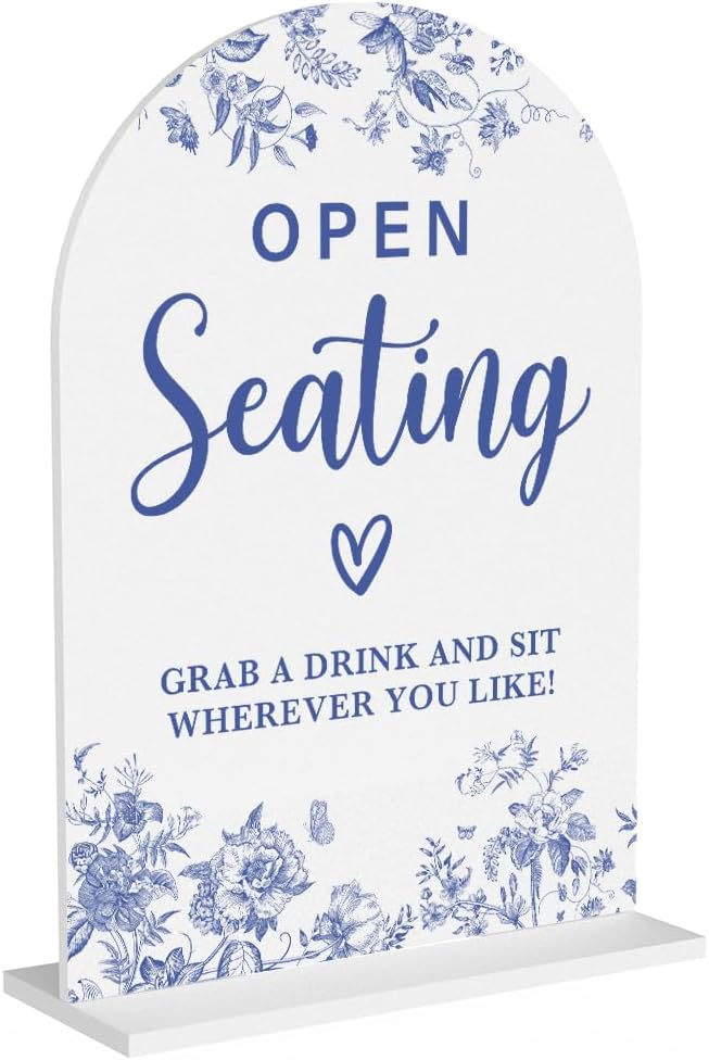 Acrylic Wedding Signs, Dusty Blue Wedding Decor, Blue Weddings Decor, Open Seating Signs for Reception, Modern Calligraphy Arch Acrylic Table Top Sign for Weddings Parties Dinners (White)
