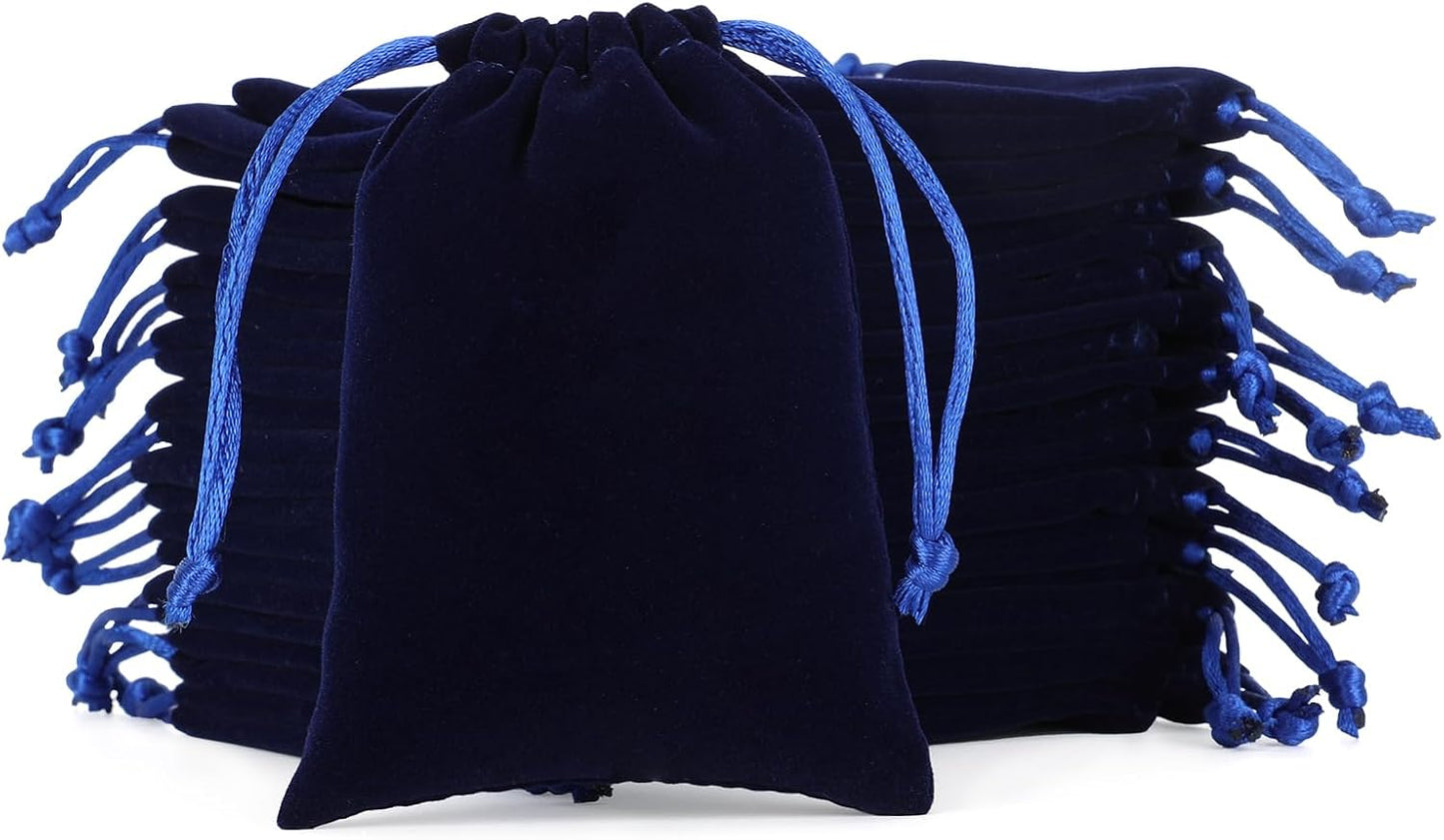 Velvet Drawstring Jewelry Bag, 50Pcs Blue Coin Pouch, 3x4 Dice Bag, for Small Jewelry, Wrapping Halloween Party Favors, Small Bussiness, Pendents, Bracelet, Customers