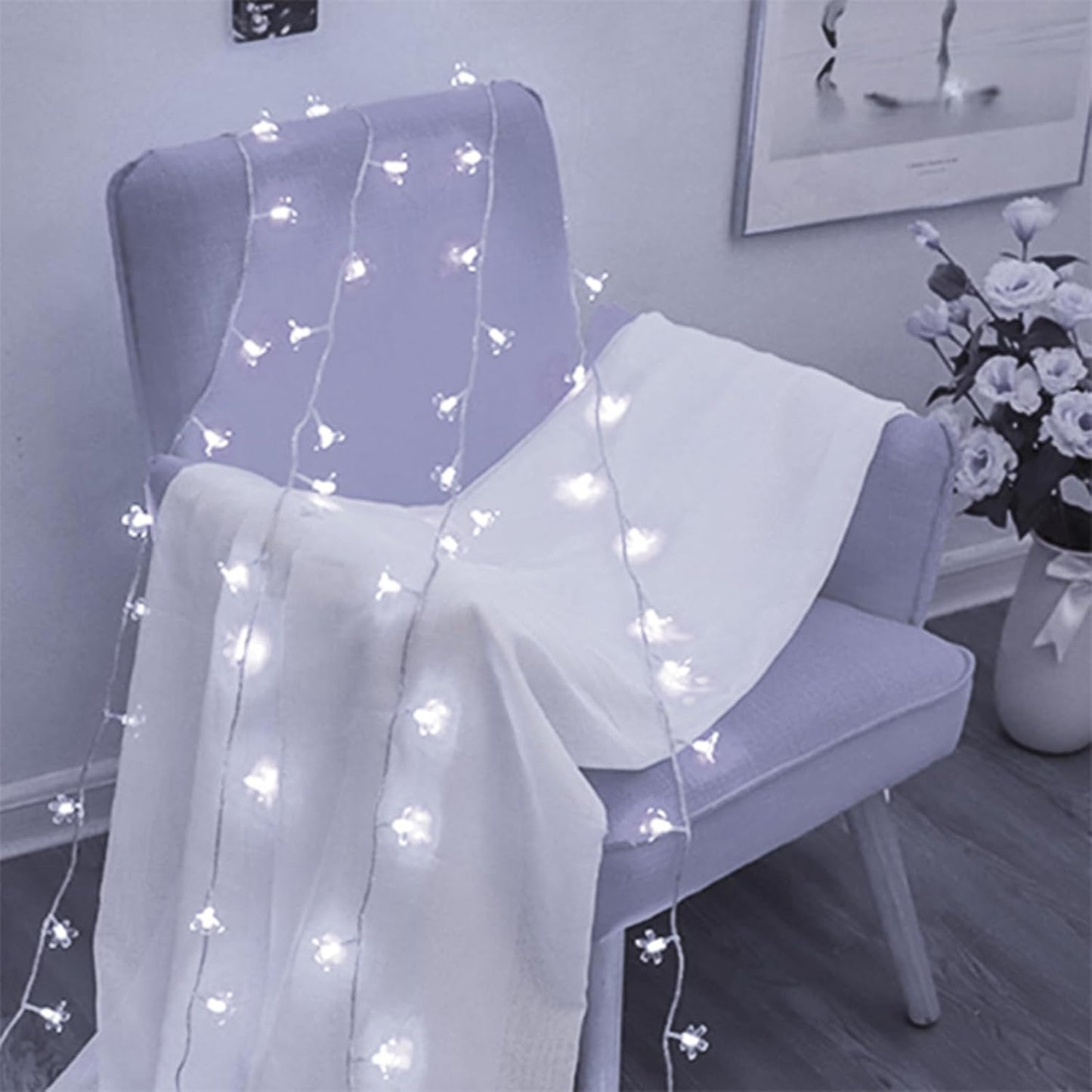 Fairy Cool White Flower String Lights, 33ft 100 LED Plug in 8 Lighting Mode Cherry Blossom Indoor Wall Ceiling Window Decorations, Aesthetic Lamp Decor for Christmas Holiday Easter Bed Room