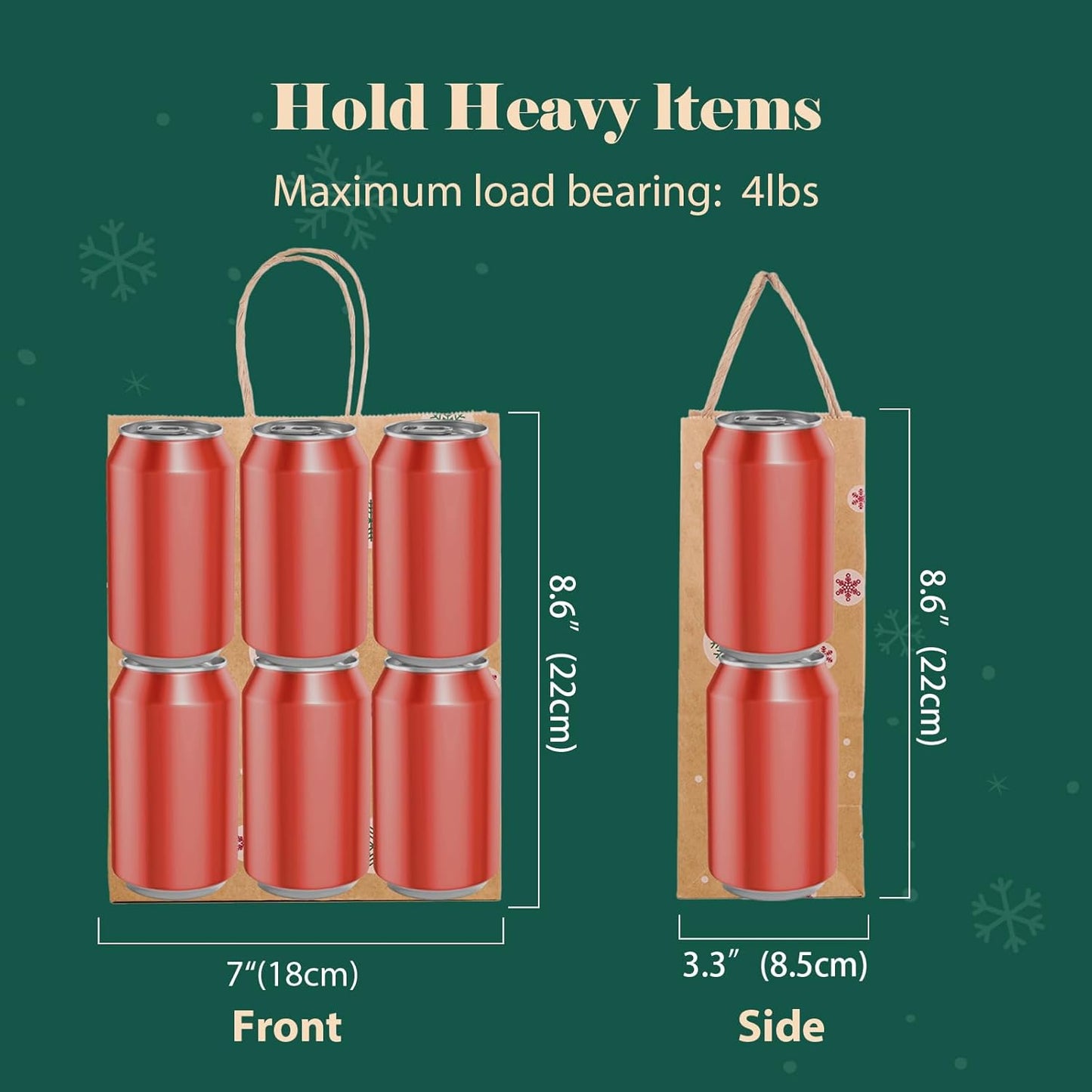 MESHA Christmas Gift bags 24Pcs 8.6x7x3.3'' Kraft Paper Bags with Handles Bulk for Gifts Holiday Xmas Goodie, Party Favors, Candy, Treat