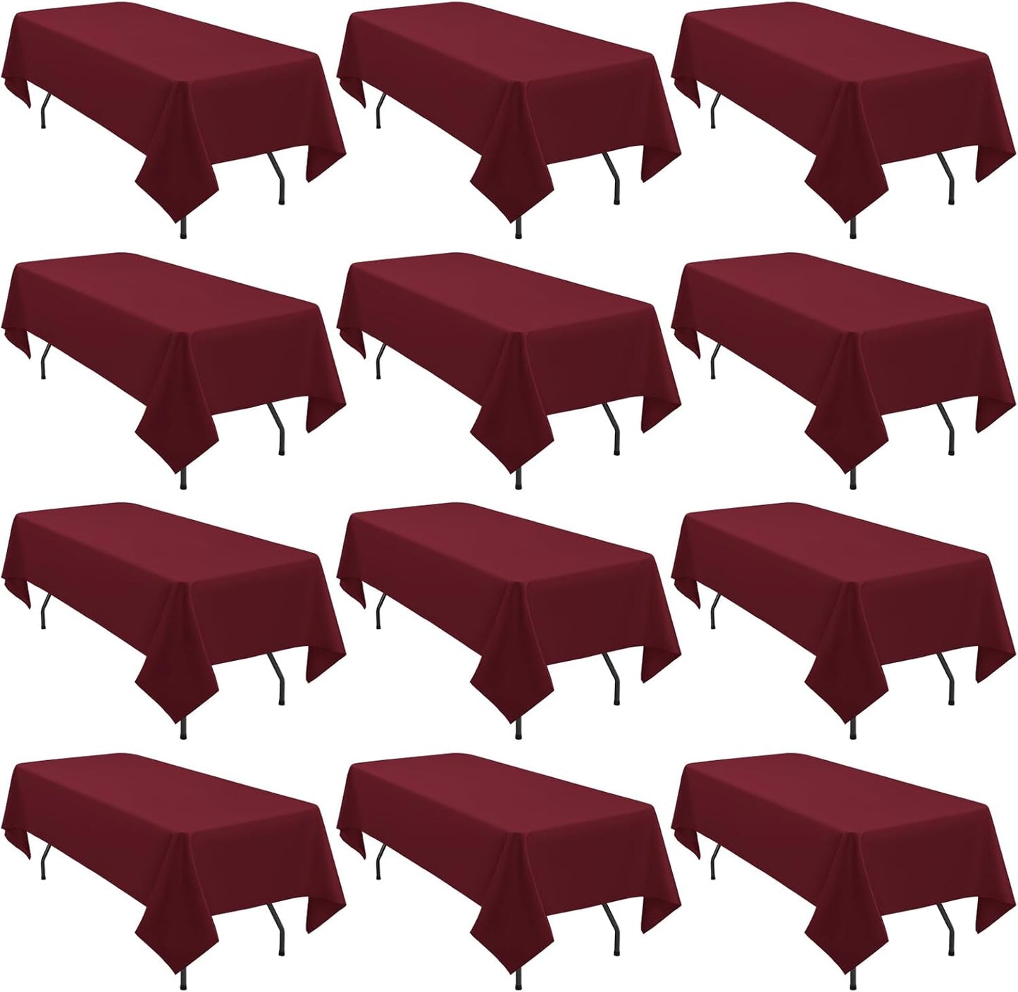 12 Pack Polyester Tablecloth Rectangle Tablecloth 60 x 102 Inch Burgundy Tablecloth for 6 Ft Rectangle Tables, Washable Fabric Table Covers Polyester Table Clothes for Wedding Parties Banque