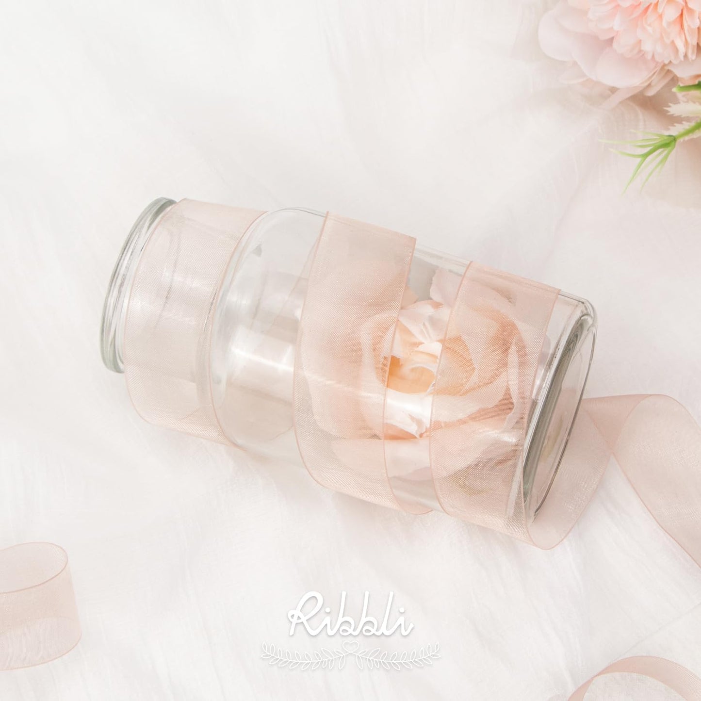 Ribbli Sweet Nectar Pink Sheer Organza Ribbon,1-1/2 Inches x Continuous 50 Yard,Rose Ribbon for Gift Wrapping,Bouquet Wrapping,Wedding Decoration,All Crafting and Sewing