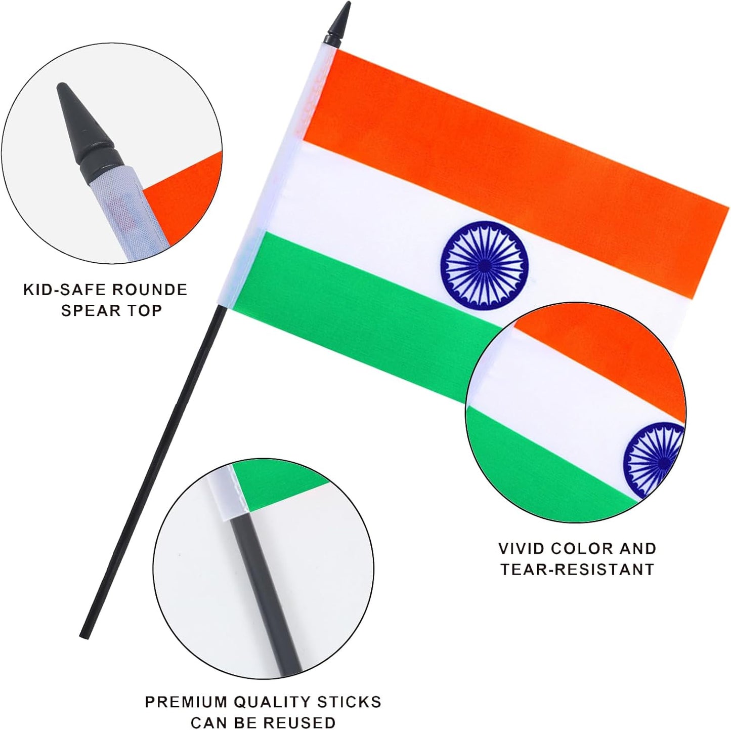 India Desk Flag 12" Solid Pole Deluxe Set Indian Flags Banner Mini Small India Office Table Flags with Black Stand Base Desktop Decorations(2Pack)