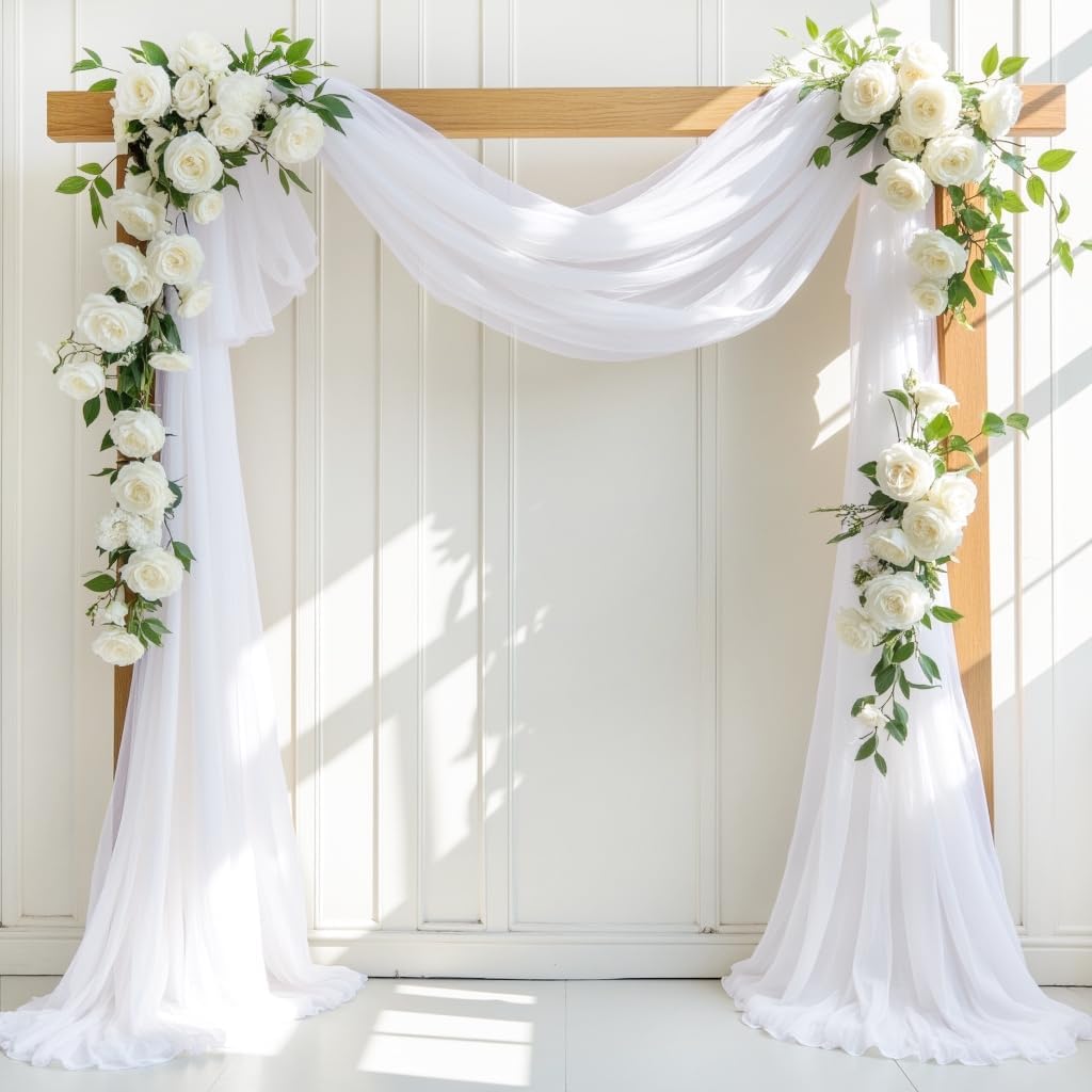 White Wedding Arch Draping Fabric 1 Panel 30'' x 18FT Sheer Chiffon Arch Drapery for Easter Bridal Shower Backdrop Outdoor Party Arches Church Ceremony Decoration