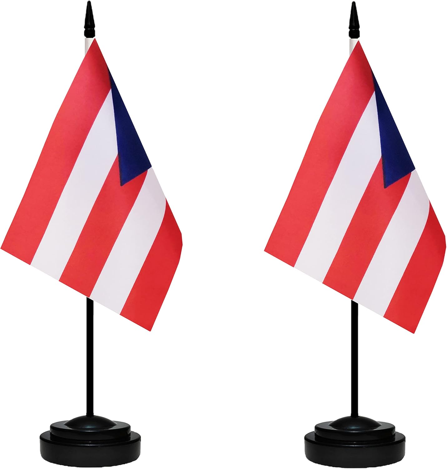 Puerto Rico Puerto Rican Deluxe Desk Flag Set Small Mini Miniature Puerto Rico Puerto Rican Table Desktop Flags With Solid Pole, Black Base and Spear Top(2 Pack)