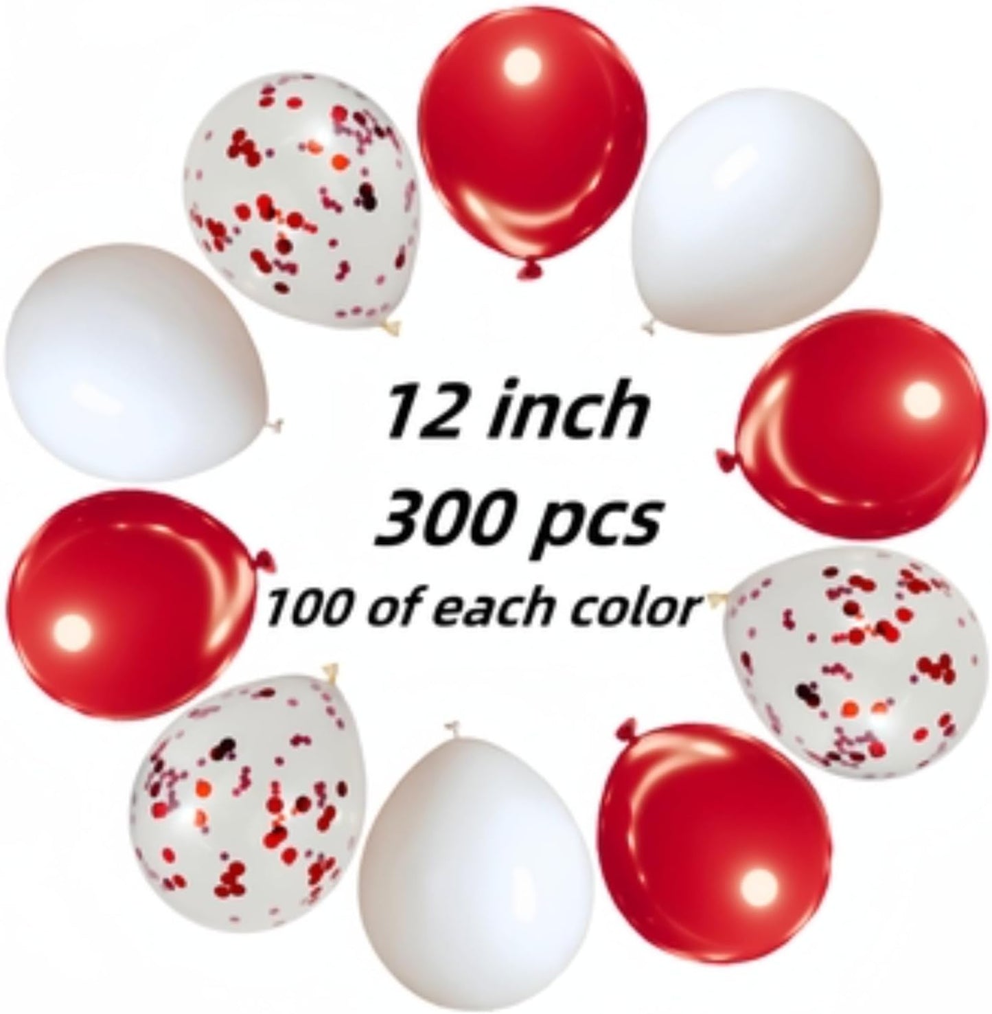 300 Pack Red and White Balloons 12 Inch Red Confetti Balloon for Various Party Events Decorations