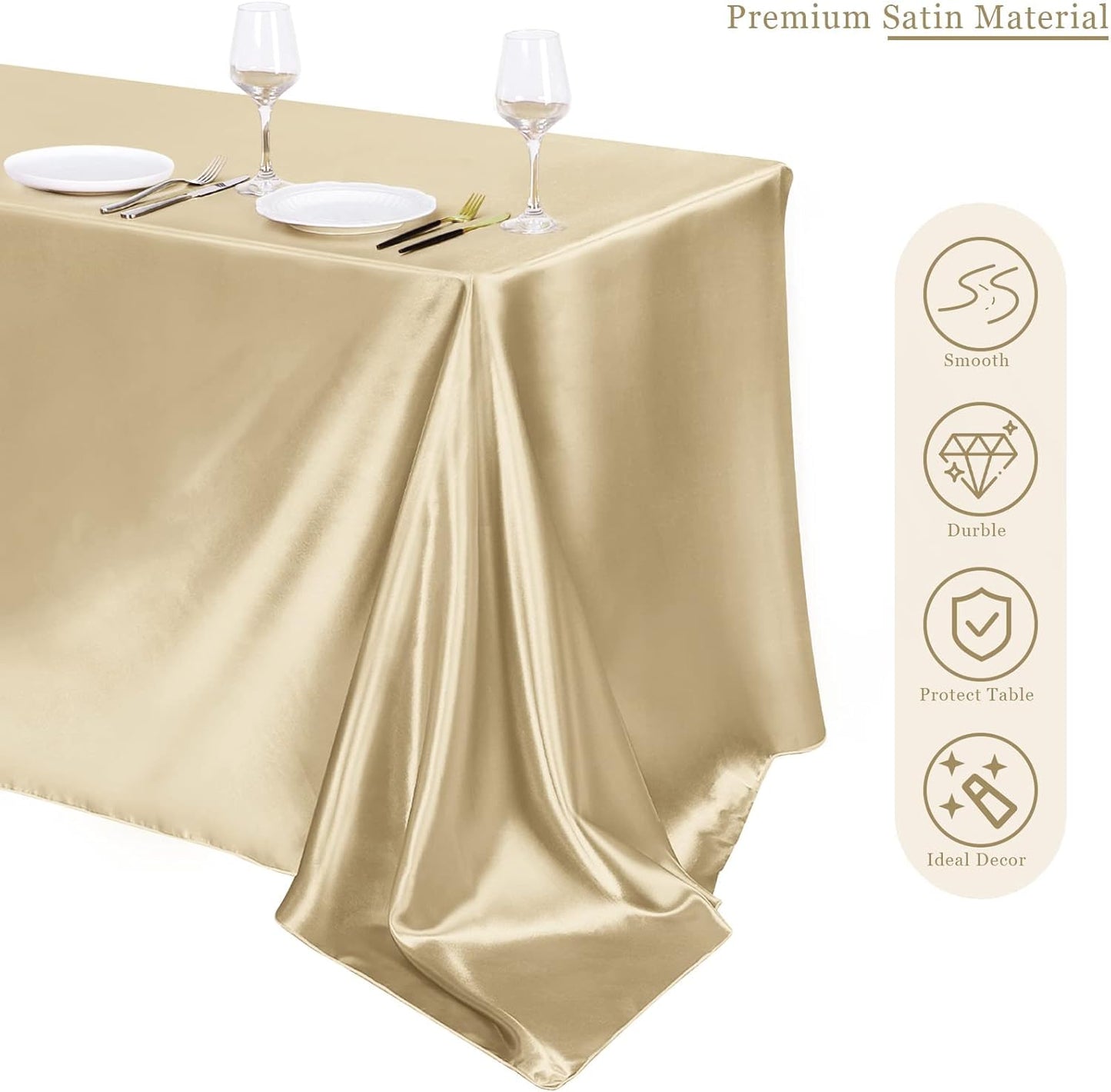 TURSTIN 4 Packs Champagne Satin Tablecloth 102 x 58 Inch Overlay Satin Table Cover Rectangle Bright Silk Tablecloth Smooth Fabric Table Decoration for Wedding Banquet Party Events