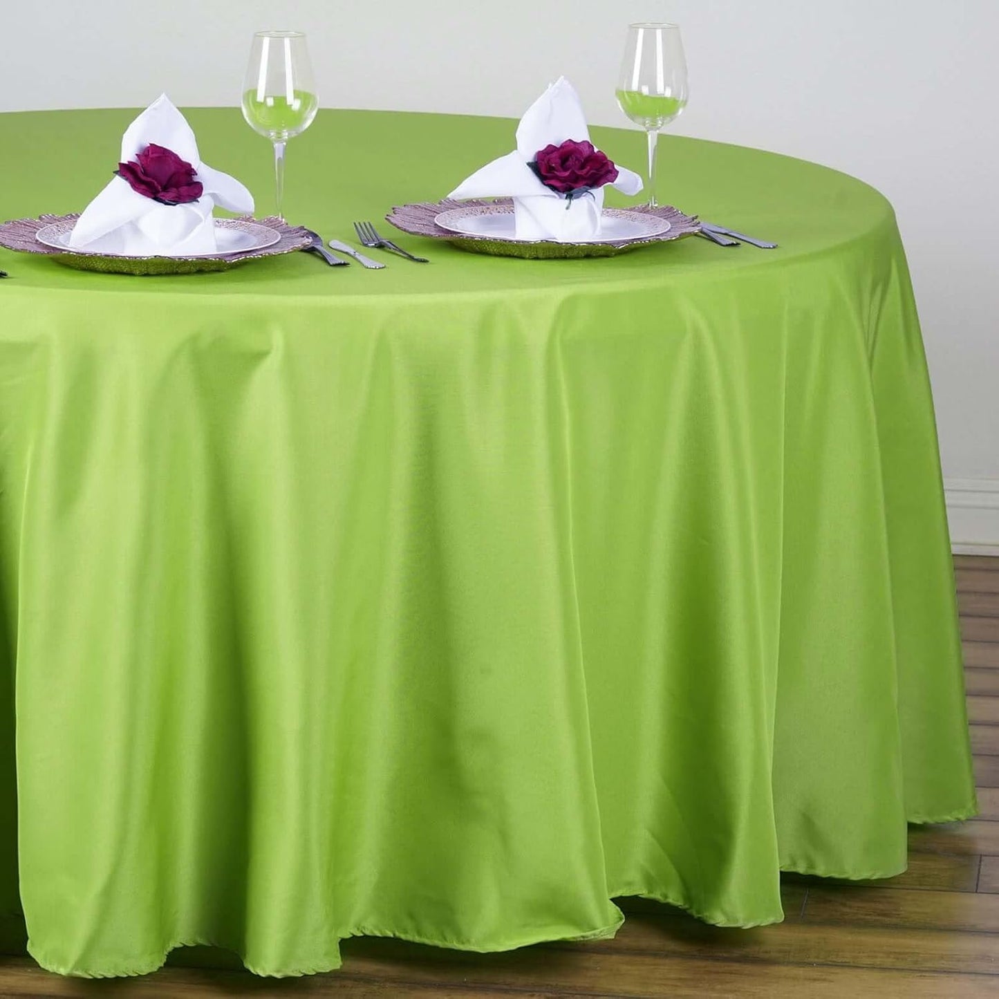 Efavormart Round Tablecloth, 108 Inch Stain & Wrinkle Resistant Washable Table Cloth, Decorative Polyester Fabric Table Cover for Banquet, Wedding, Dining- Lime Green