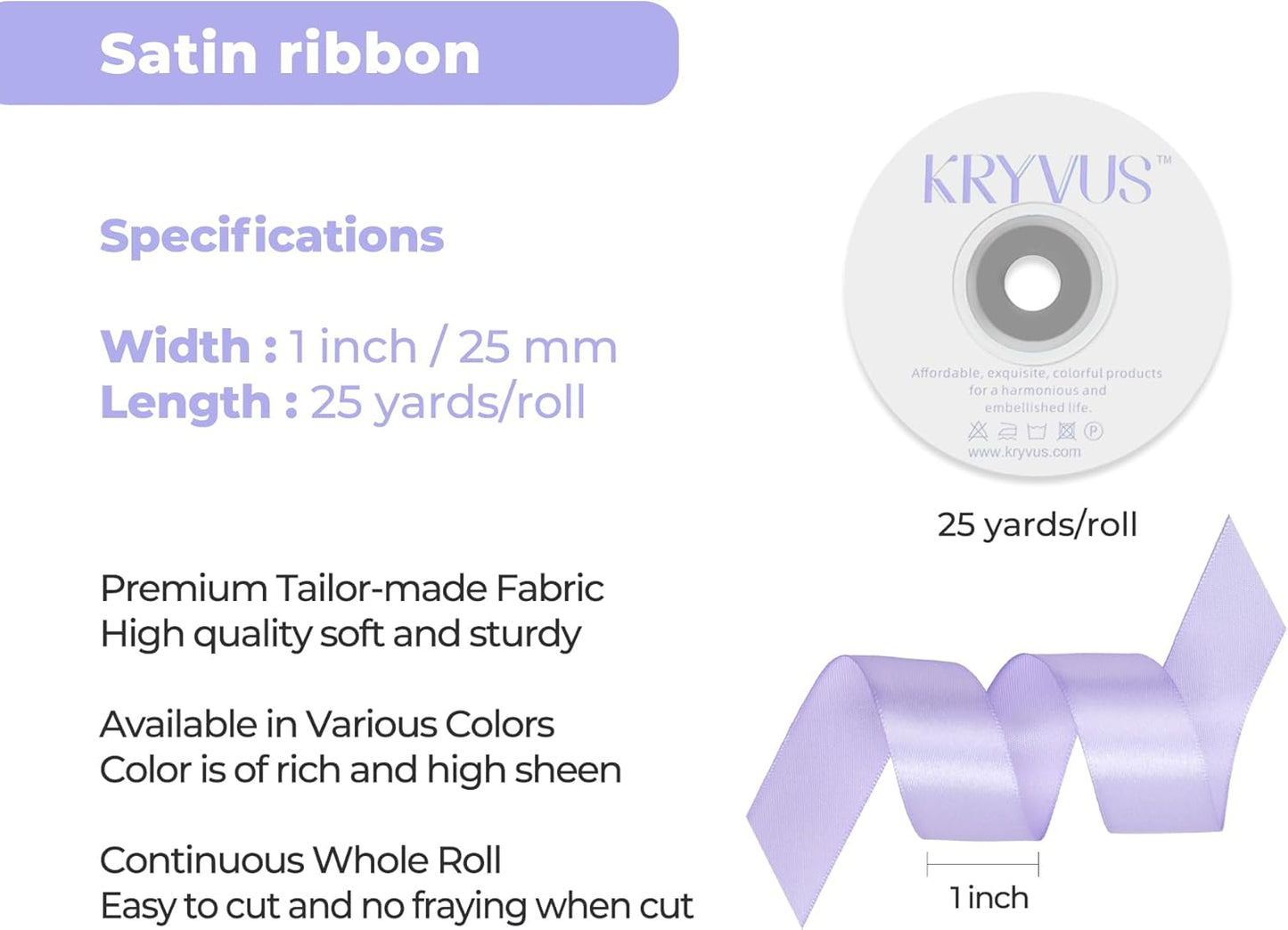 Lavender Satin Ribbon 1 inch X Continuous 25 Yards, Single Face Polyester Ribbon Perfect for Gift Wrapping, Flower Bouquet, Wedding Decor, Crafts, Bow Making, Sewing and More