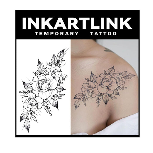INKARTLINK Tattoo Tech, 2 Sheets Extra Large Semi Permanent Tattoo, Adult Art Design Temporary Tattoos, Lasts 1-2 Weeks, Waterproof, Realistic Look, No Adhesive, No Reflection (Flower)202