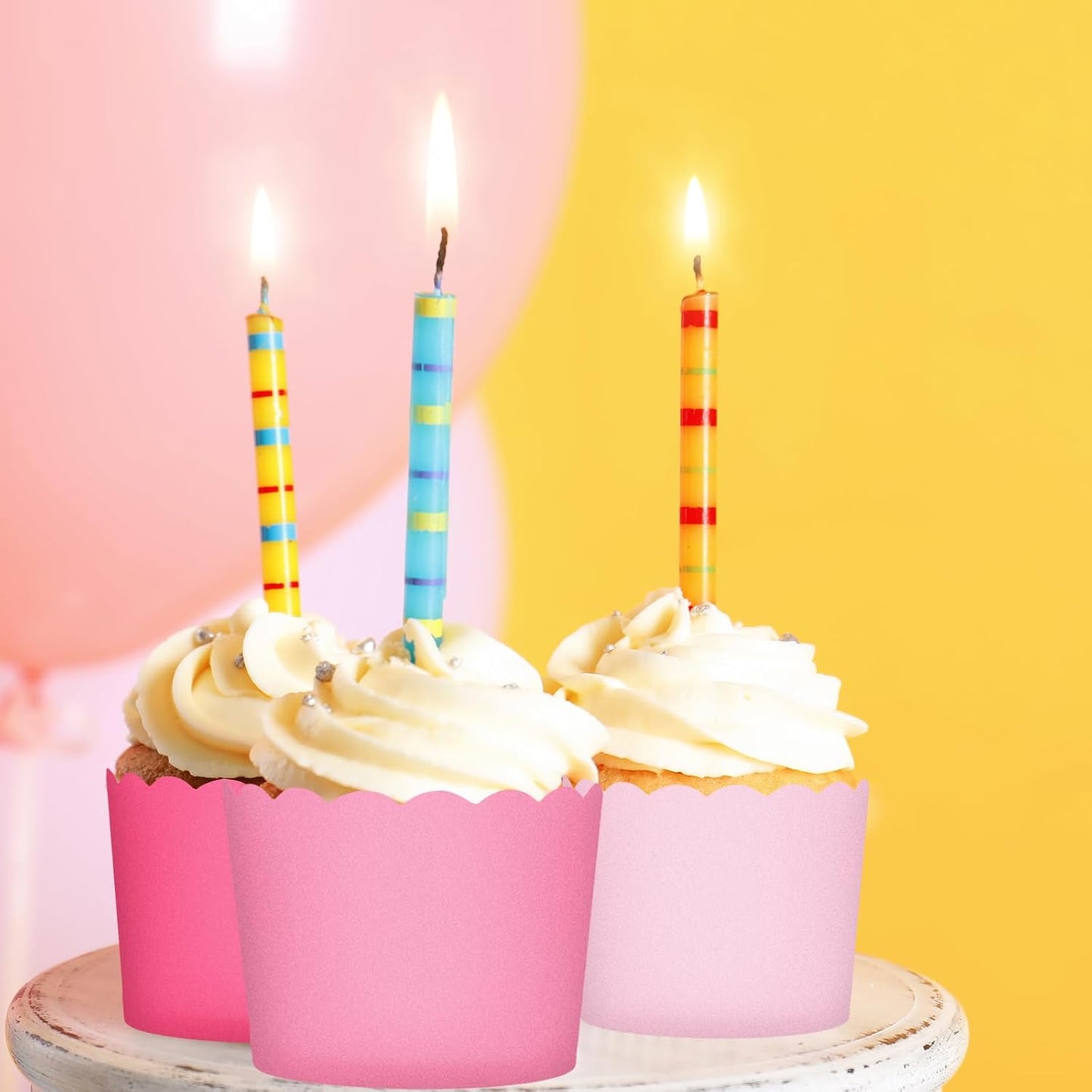 Whaline 120Pcs Pink Paper Baking Cups Scalloped Edge Cupcake Wrappers Gradient Pink Cupcake Muffin Cases for Valentine Wedding Birthday Baby Shower, 3 Colors