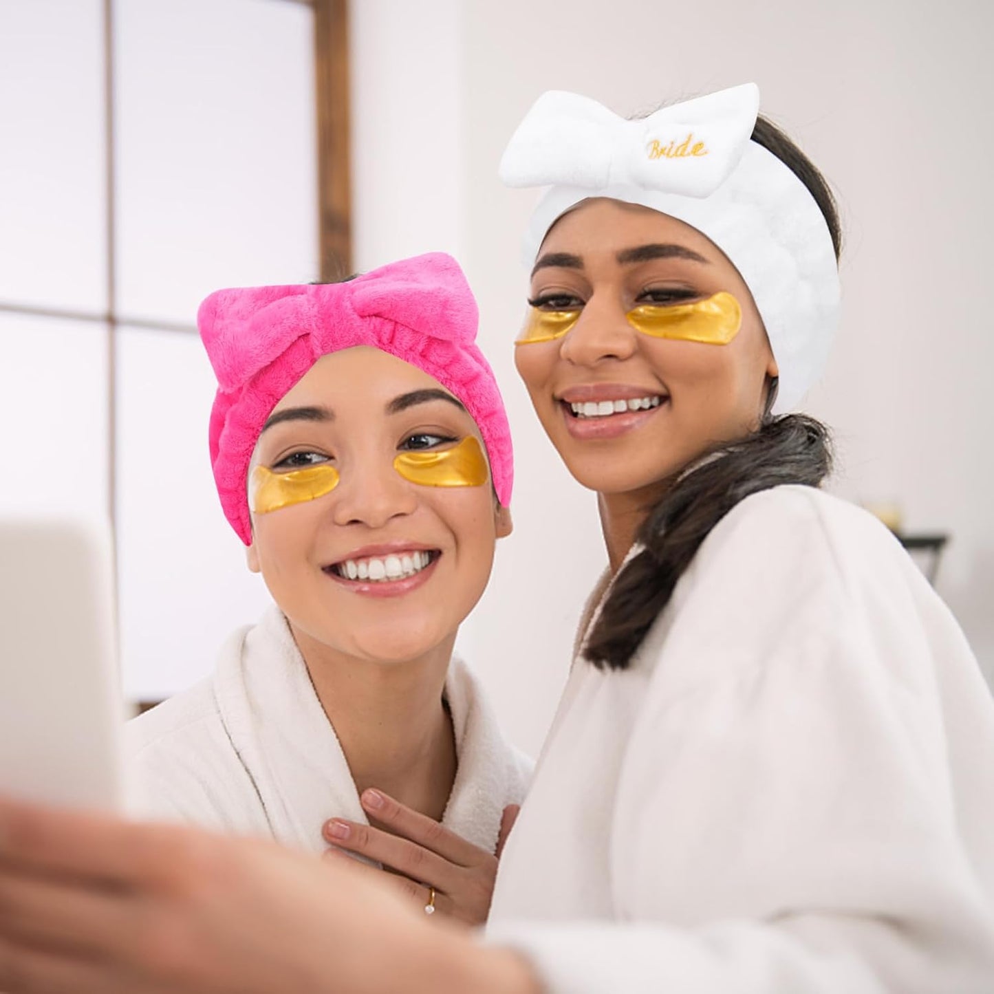 Semato Bachelorette Party Favor Set - Bride & Bridesmaid Spa Headbands (1 Bride + 7 Hot Pink)