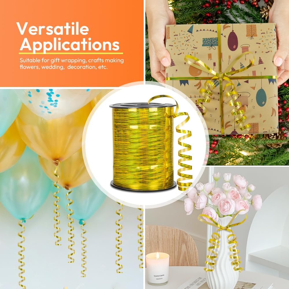 KMER LIFE Glossy Gold Curling Ribbon, 1/5" Wide x 500 Yards Christmas Curling Ribbons for Gift Wrapping, Party Decoration, Balloon String, Hair, Ribbons for Florist Flower (1 Roll)