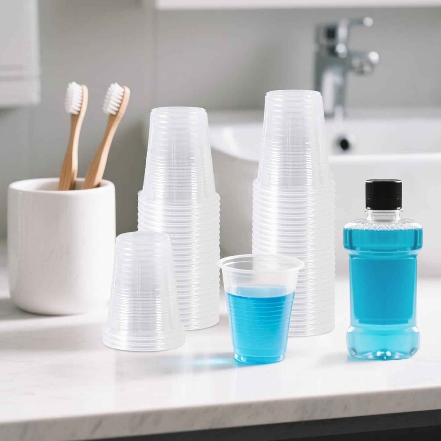 SIUQ 600 Pack 5 oz Clear Plastic Cups, Small Disposable Bathroom Mouthwash Cups, Hot/Cold Beverage Drinking Cup for Party, Picnic, Travel, Halloween, Christmas