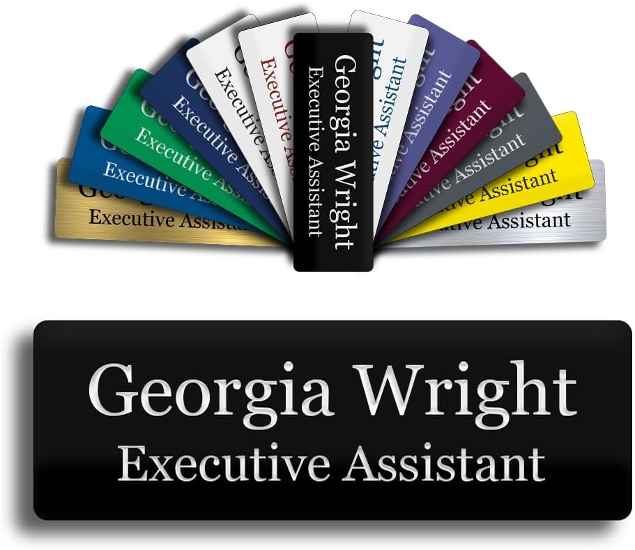 Custom Engraved Name Tag 1" x 3" Personalized Badge Magnetic or Pin Backing Made in The USA by Gem Awards (Black)