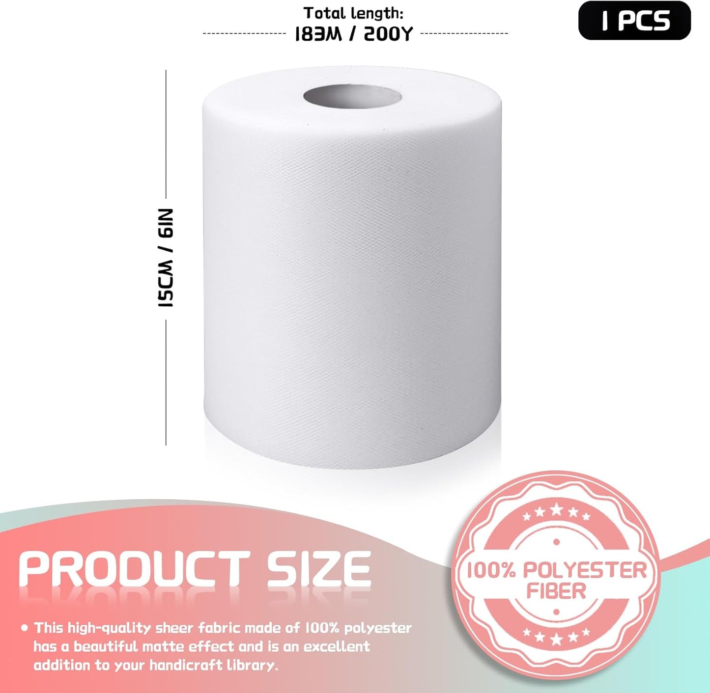 6" x 200 Yards White Tulle Fabric Rolls, White Spool Tulle Ribbon for DIY Tutu Skirt Tulle White Wedding Decoration Baby Shower Birthday Party Backdrop Gift Wrapping Bow Craft Supplies