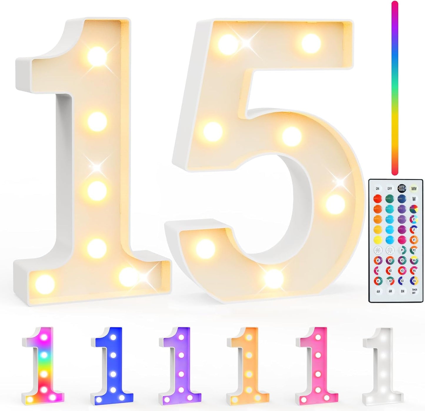Pooqla 15th Birthday Decorations for Girls Boys, 35 Colors LED Light Up Numbers with Remote, Multicolor Marquee Numbers 15 Sign for Teen Party Anniversary Wedding Decor 15th Birthday Gift, Number 15