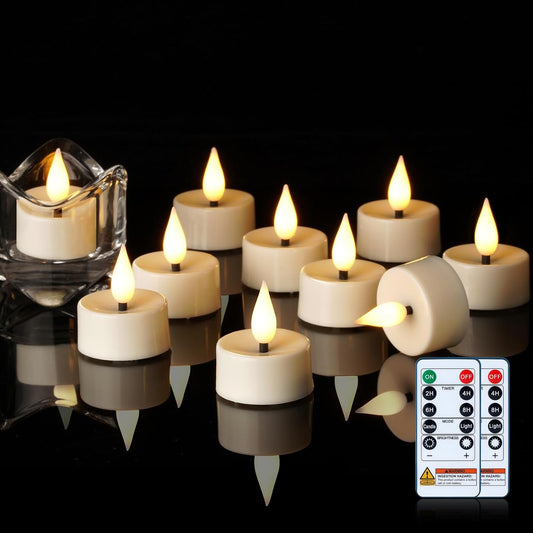 Amagic Flameless Timer Remote Tealights Candles, 3D Black Wick Flickering Tea Lights, 400+Hour White Votive Candles Battery Operated, Set of 24 for Wedding Table Decor, Halloween, Christmas, Holiday