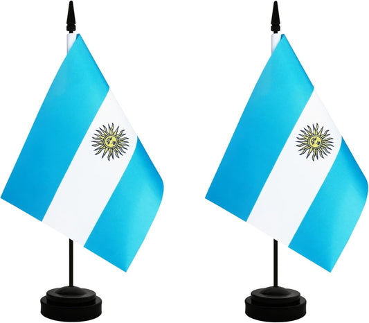 2 Pack Argentina Desk Flag, Argentinian Table Office Flag with Solid Pole and Stand Base, International Country Flag, Festival Celebration, Classroom Meeting Desktop Decoration (Argentina)