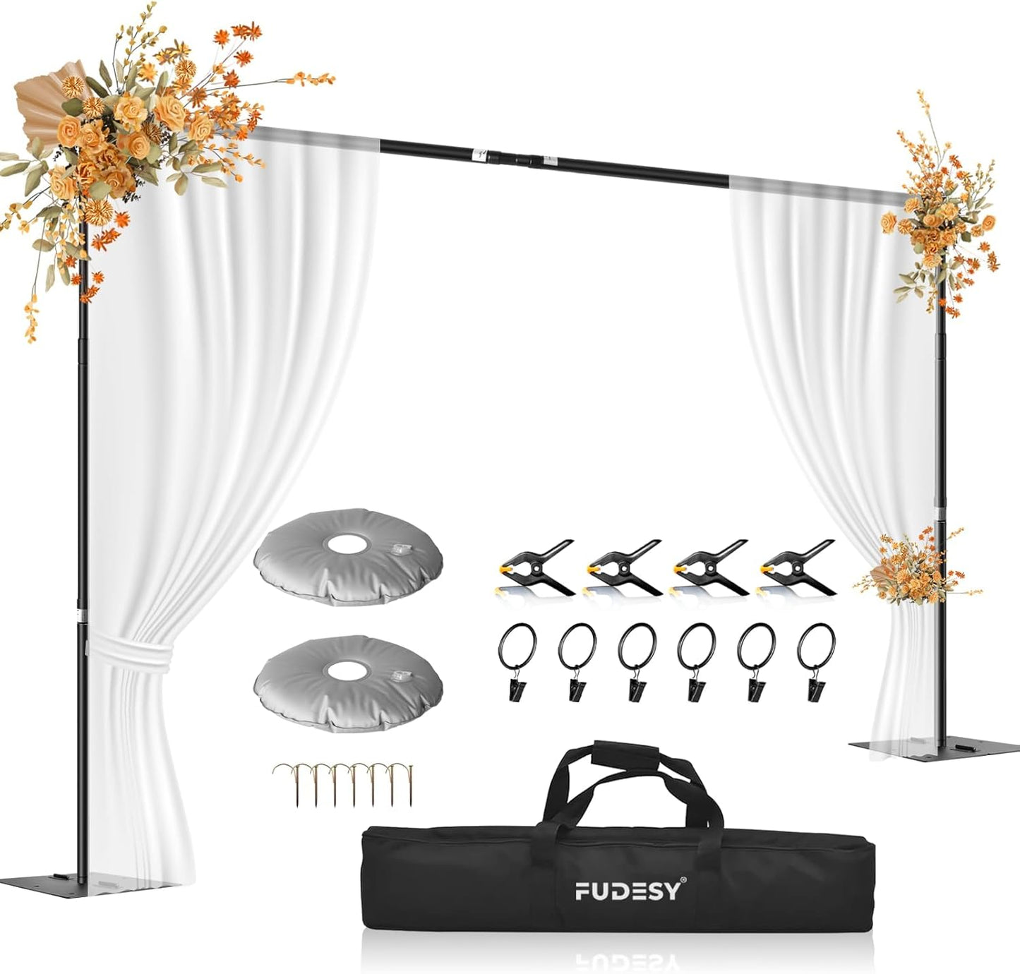 FUDESY Backdrop Stand Heavy Duty, 8.5x10ft Adjustable Photo Background Pipe and Drape Backdrop Stand Kit with Metal Base for Photography Parties Birthday Video Studio
