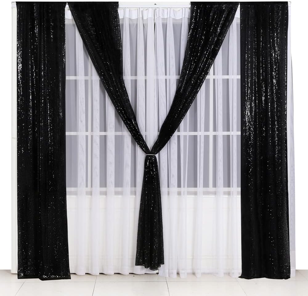 Juya Delight Black Sequin Backdrop Curtain,4PCS 2FTx8ft Glitter Backdrop Curtain for Party,Birthday,Christmas Wedding Decoration