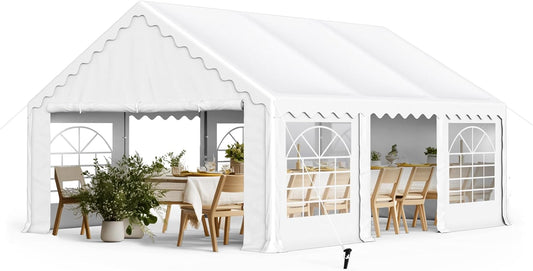 PHI VILLA 20'x16' Outdoor Heavy Duty Party Tent Large Commercial Canopy Wedding Event Shelter with Removable Sidewalls & 3 Storage Bags for Patio Outdoor Garden Events, White