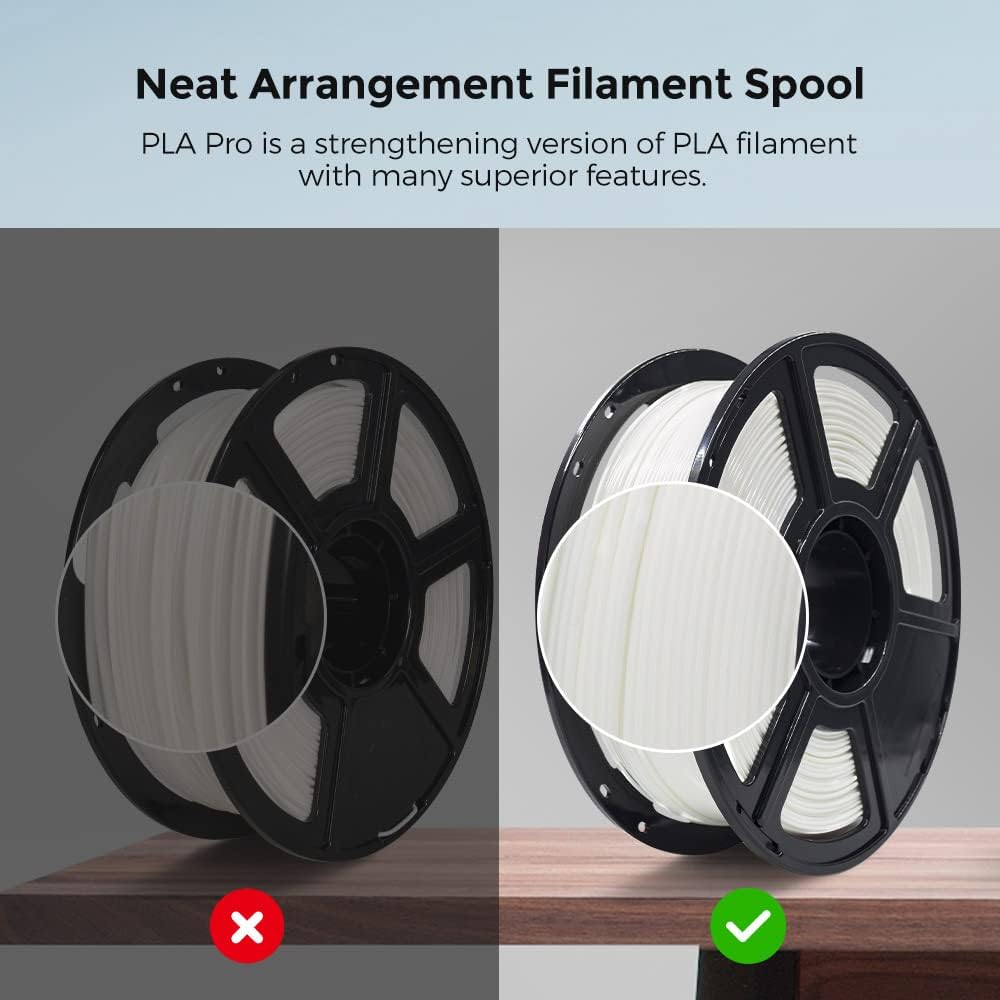 FLASHFORGE 3D Printer Filament, PLA PRO Filament 1.75mm, 1KG Spool (2.2lbs), Dimensional Accuracy +/- 0.02mm for FDM 3D Printers, Better Tenacity & No Knotting (White)