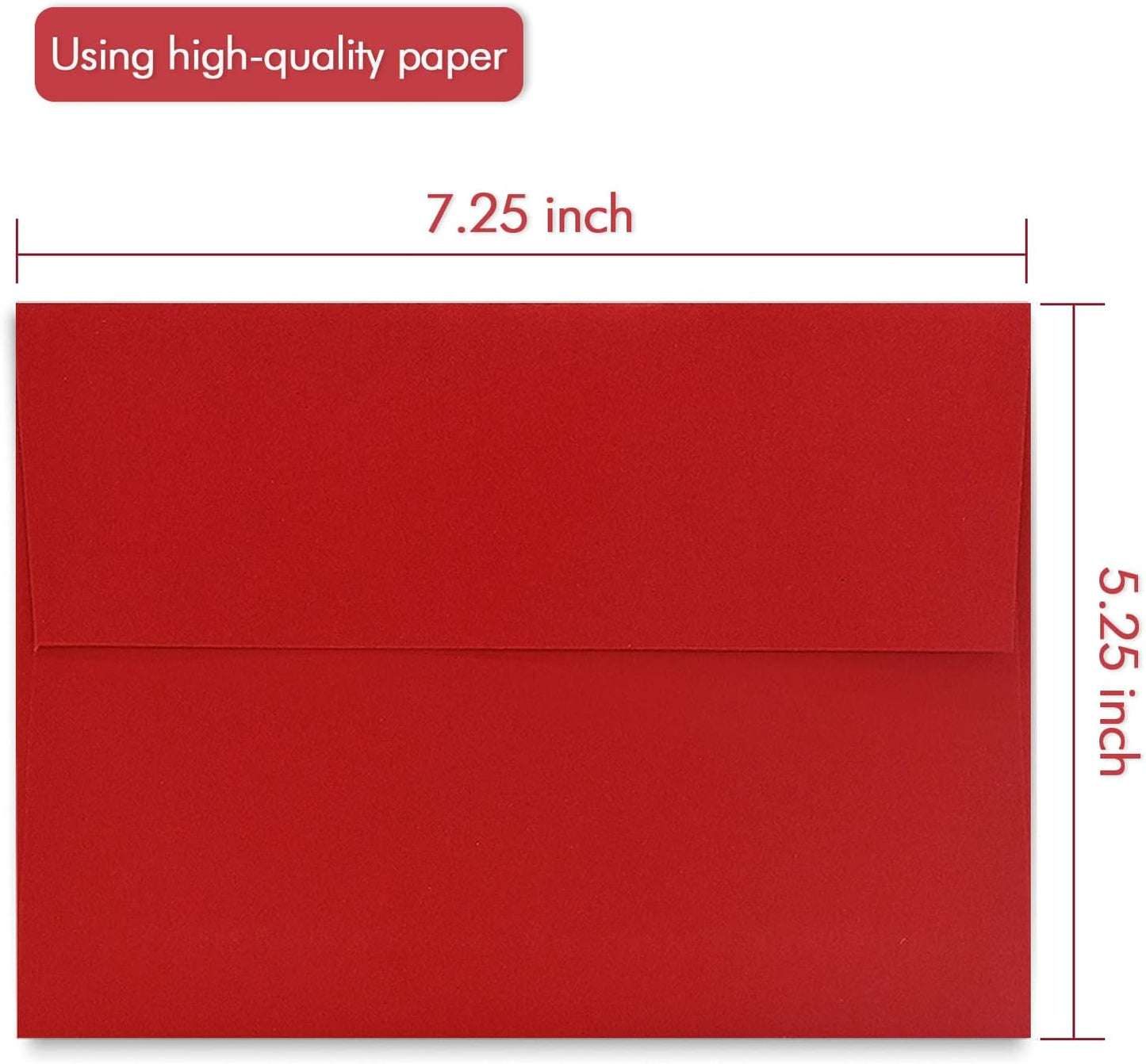 A7 Red Invitation 5x7 Envelopes 100 Pack- Self Seal, Square Flap,Perfect for 5x7 Cards, Weddings, Birthday, invitations, Graduation, Baby Shower, 5.25 x 7.25 Inches, 100 Pack, (Red)