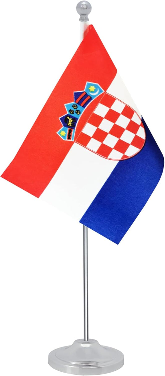 Croatia Desk Flag, Croatian Table Office Flag with Metal Pole and Stand Base, International Country Flags, Festival Event Celebration, Classroom Meeting Desktop Decor (Croatia)