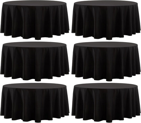Round Tablecloth 6 Pack 90 Inch Black Tablecloths Washable Decorative Linen Polyester Table Clothes Cover for Dining Table Banquets Buffet Parties and Wedding