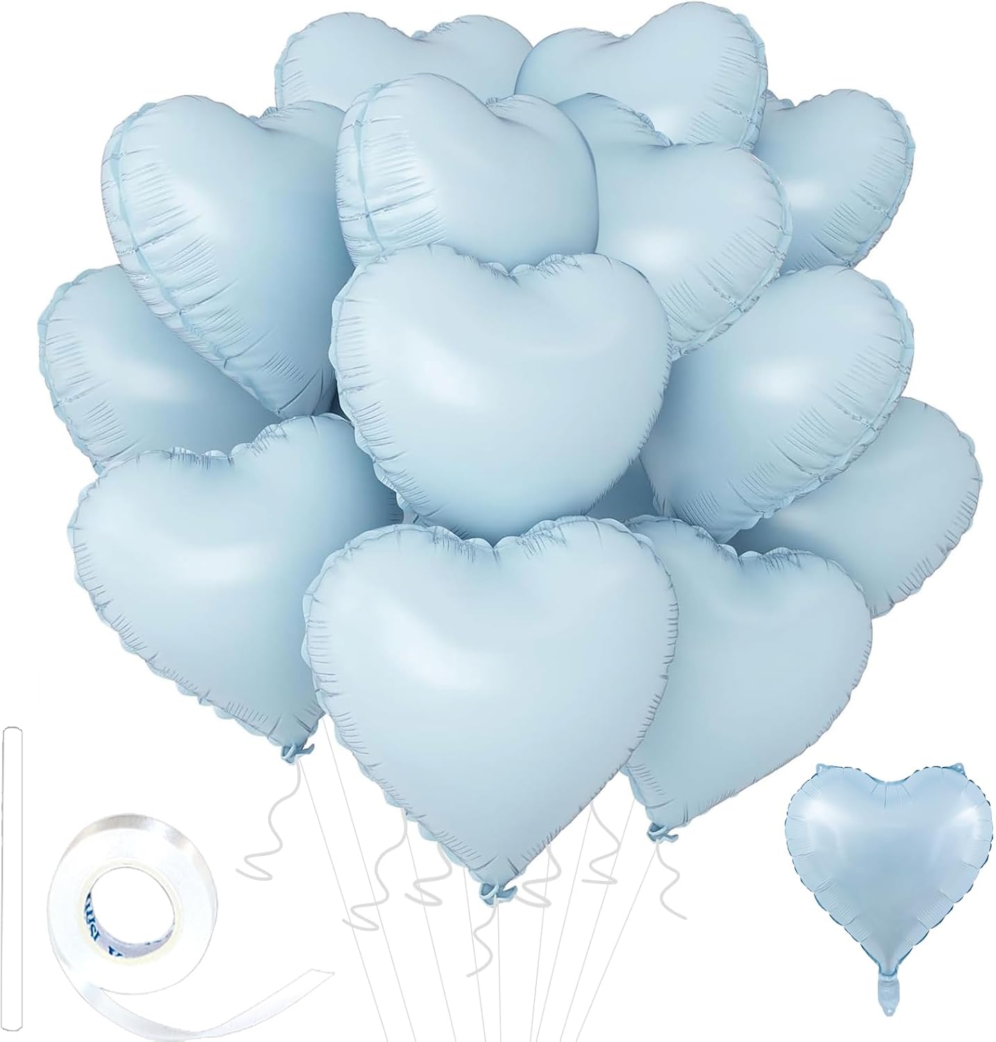 Blue Heart Ballloons,18 Inch Pastel Blue Foil Love Heart Shaped Balloons 12Pcs Baby Blue love balloon for Anniversary Wedding Birthday Party Baby Shower Valentines Day Decorations