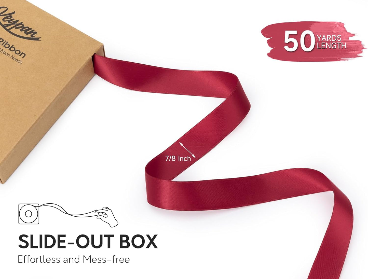 Burgundy Satin Ribbon 7/8 Inch x 50 Yards Double-Faced Ribbons for Christmas Gift Wrapping Flower Bouquet Wedding Paper Bows Invitations Crafts