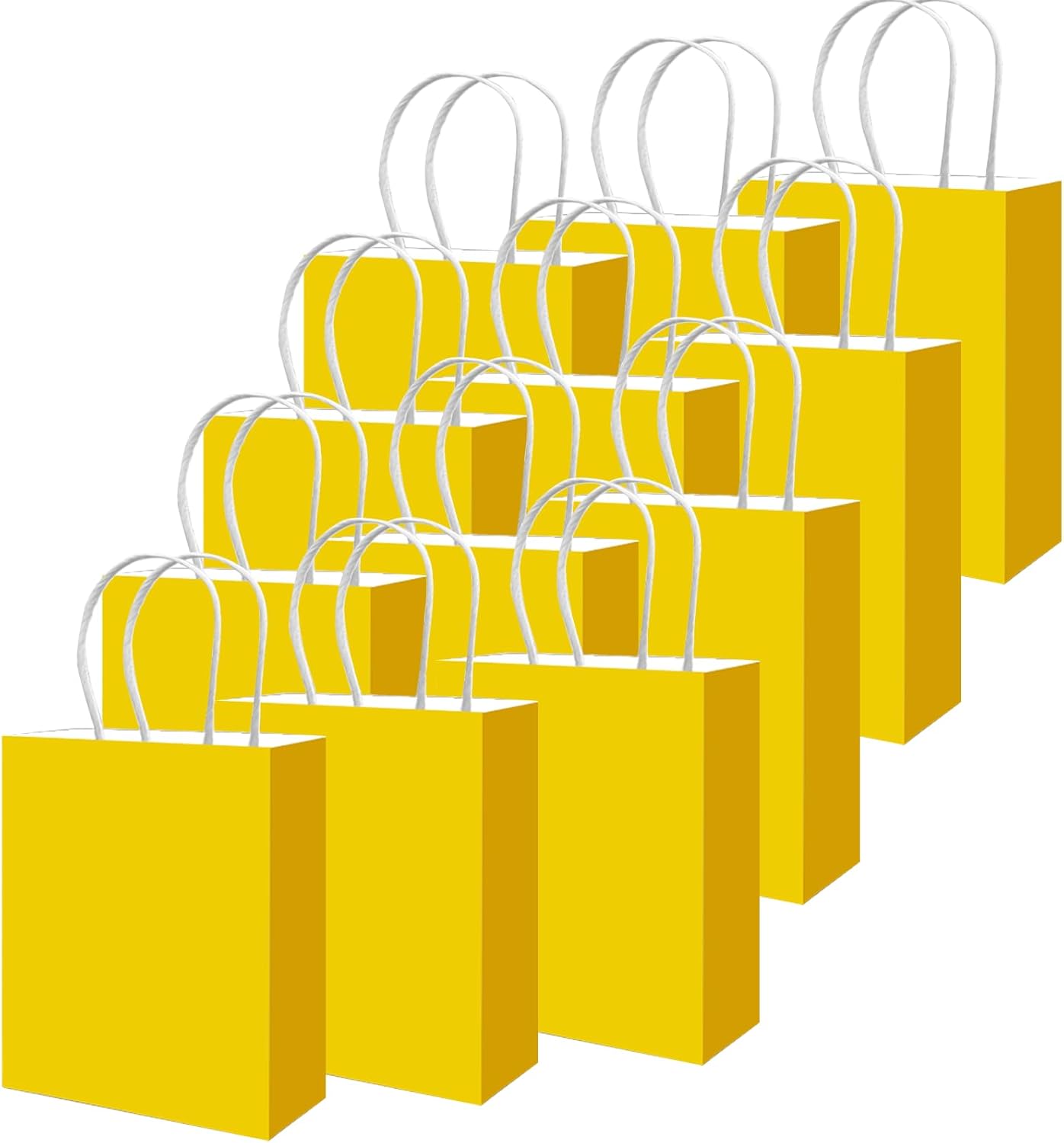 qiqee 100PCS Gift Bag with Handles Bulk Bright Yellow Paper Bags Multiple Uses (13''x5 x10 inch Large Size)