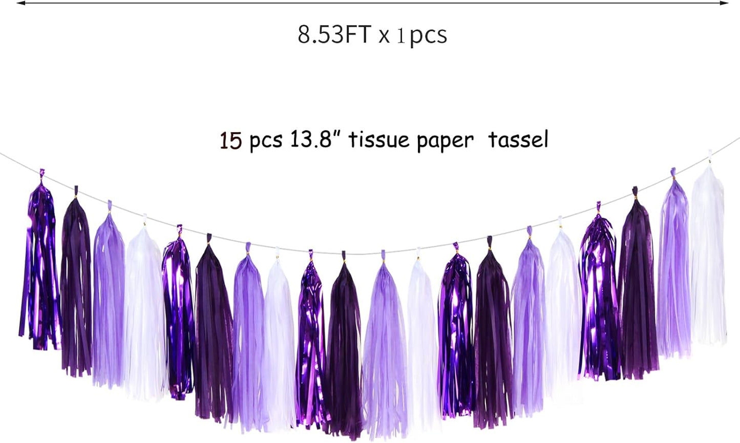 Purple White Lavender Party-Decorations Tassel-Garland - 20pcs Women Girl Birthday Supplies Tassels, Baby Bridal Shower Wedding Engagement Bachelorette Graduation Decor Panduola