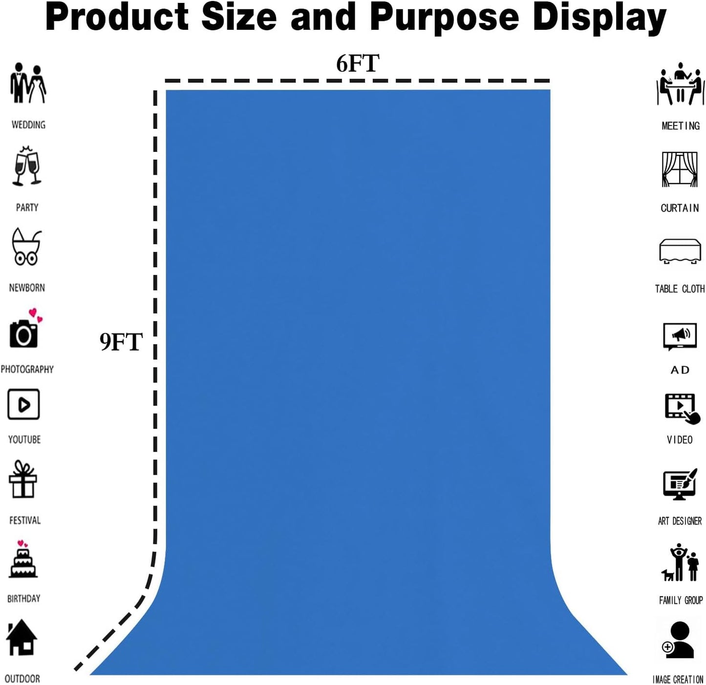 6x9FT Royal Blue Screen Backdrop for Photography, Solid Blue Photo Background for Boys Girls Portrait Photoshoots Booth Video Studio