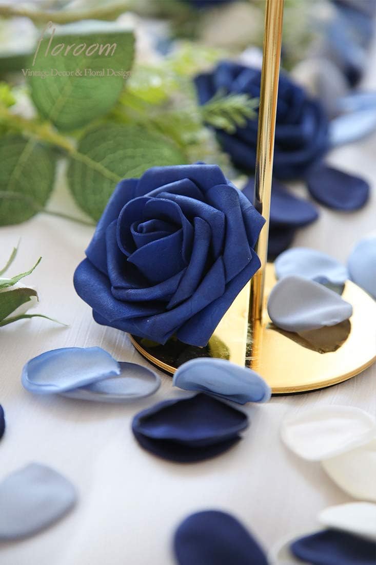 Floroom 300pcs Rose Petals Dusty Blue Navy Faux Silk Flower Petals for Wedding Flower Girl Basket Aisle Scatter Dinner Table Centerpieces Party Confetti Decoration Romantic Night Home Decor