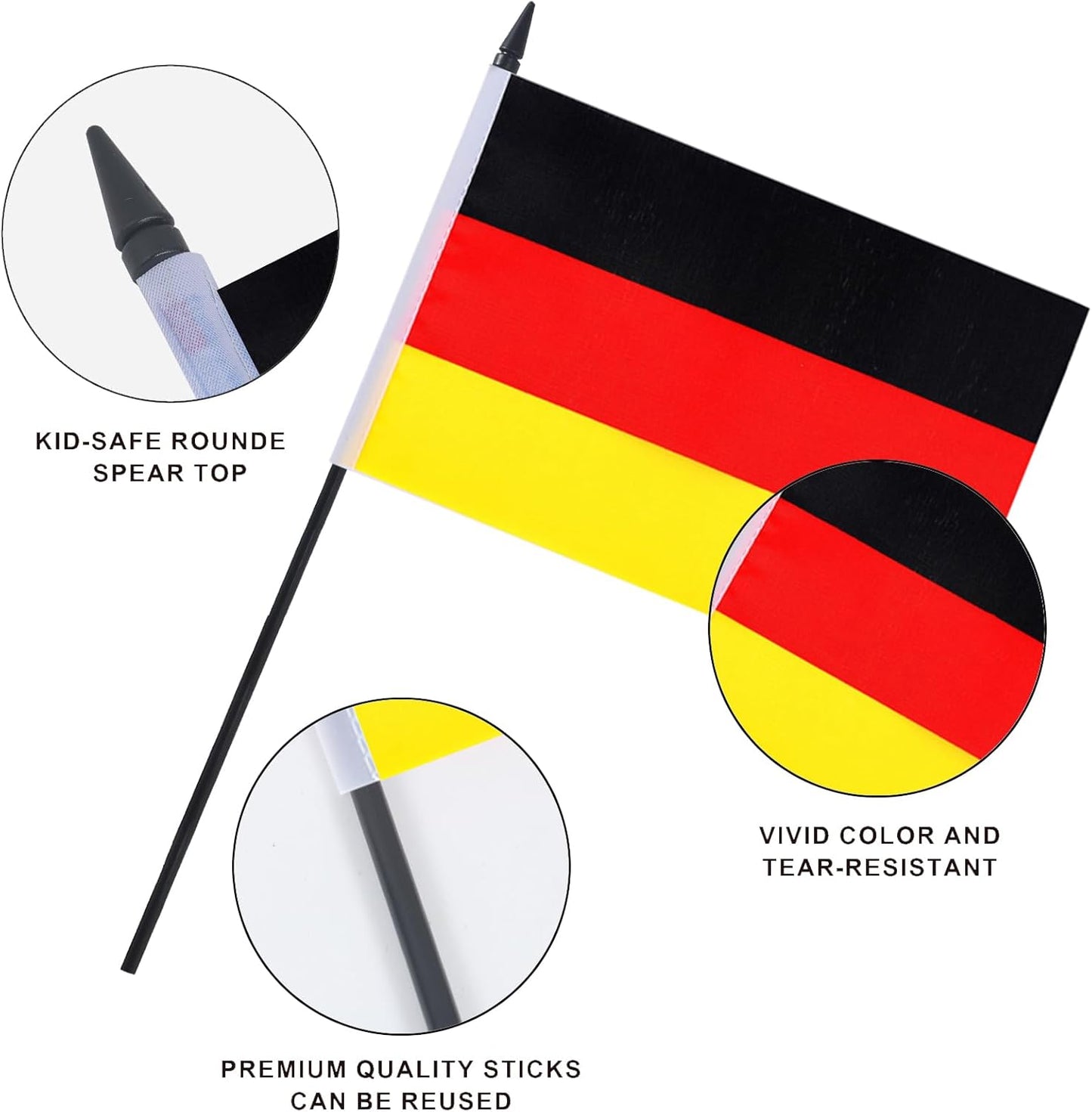 Germany Desk Flag 12" Solid Pole Deluxe Set German Flags Banner Mini Small Germany Office Table Flags with Black Stand Base Desktop Decorations(2Pack)