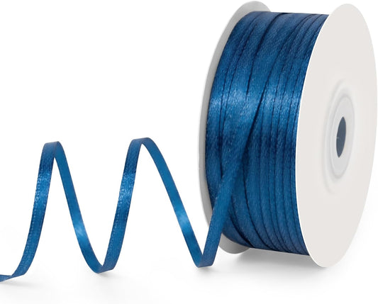 1/8" Wide x 100 Yards Single Face Polyester Satin Ribbon, Satin Ribbon for Crafts, Gift, Hair Bows, Wedding Party Decoration, Bow Making & Other Projects (Navy Blue)