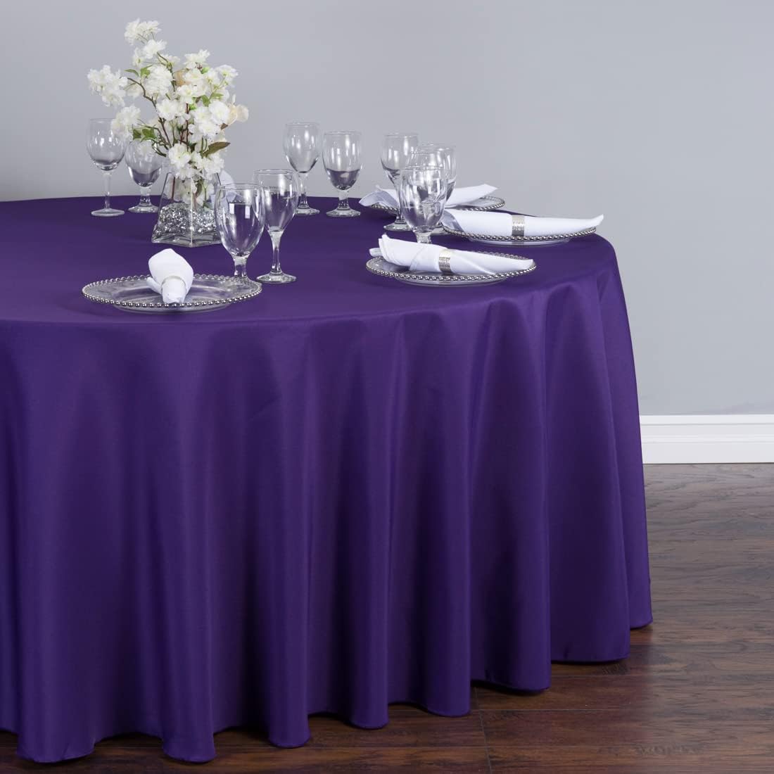 LTC LINENS 2 Pack 108 Inch Round Tablecloth Purple - Great for 48 Inch Round Table Floor Length - Wrinkle Resistant Polyester Fabric Cloth for Wedding