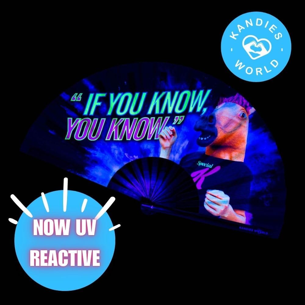 Kandies World Custom Festival Folding Hand Fan - Unique Designs, Made of Bamboo, Clacking Sound, Lightweight - Perfect Rave and Festival Accessory!