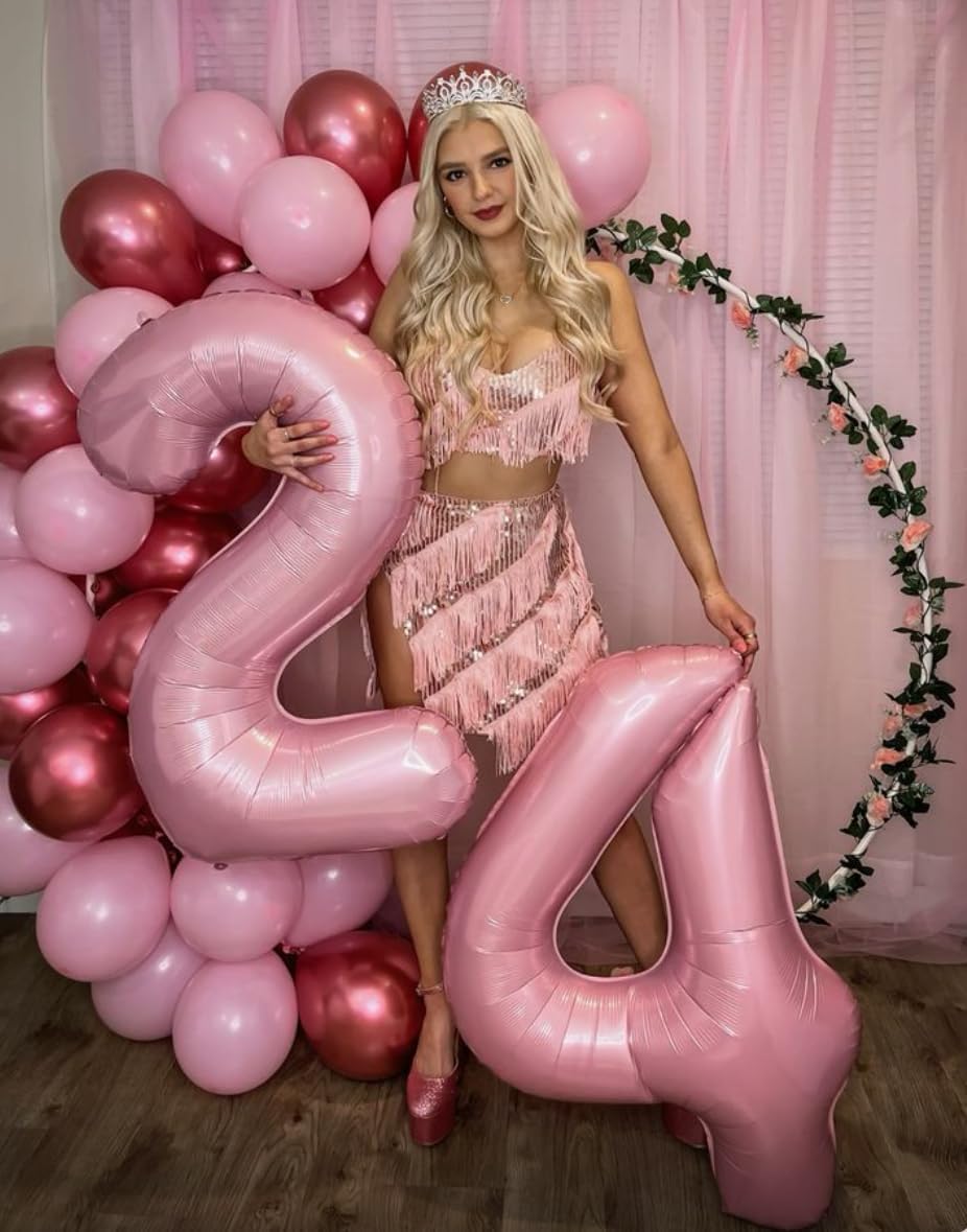 Big 40 Inch Pearlescent Pink 2 Number Balloon Birthday Decoration, Pearl Pink Number 2 Helium Balloons 12 20 22 23 24 26 28 32 42 Celebration, Boy Girl Baby Anniversary Party Graduations Supplies
