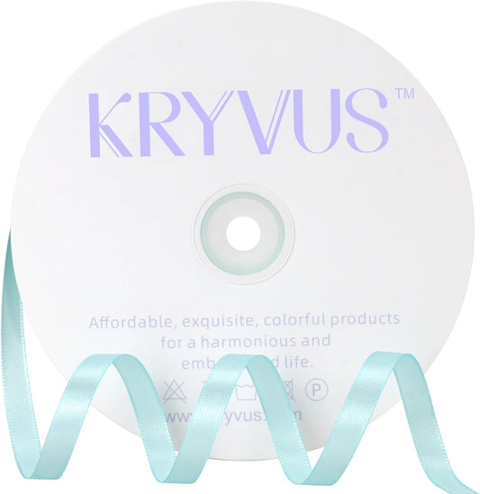 Light Blue Satin Ribbon 3/8 inch X Continuous 100 Yards, Single Face Polyester Ribbon Perfect for Gift Wrapping, Flower Bouquet, Wedding Decor, Crafts, Bow Making, Sewing and More