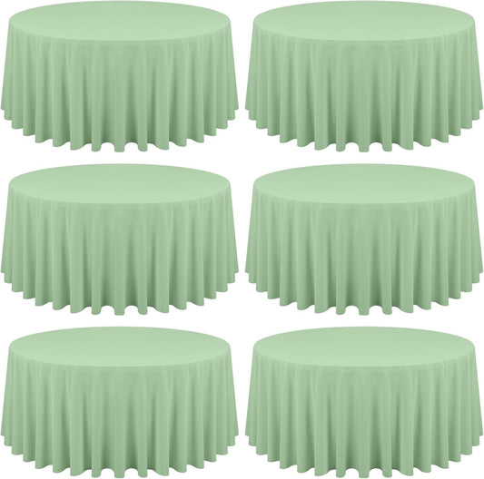 6 Pack Sage Green Round Tablecloths - 90 Inch, Polyester Table Cover, Stain and Wrinkle Resistant Washable Fabric, Perfect for Wedding Banquet Parties