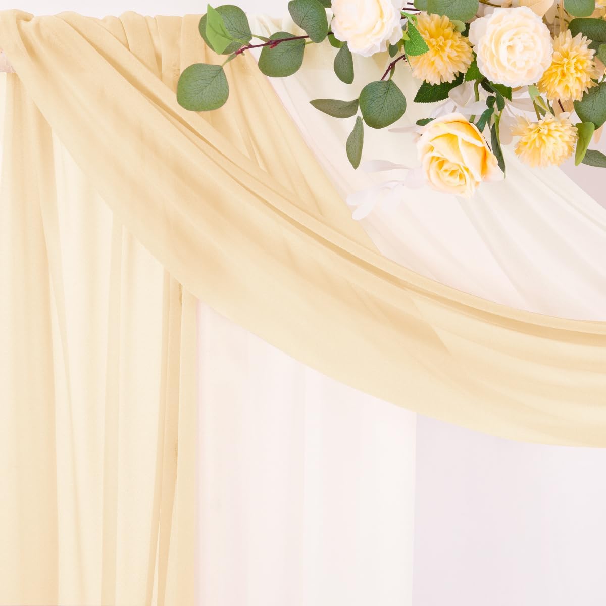 Socomi Wedding Arch Draping Fabric 29" x 20Ft 2 Panels Champagne and Cream Sheer Outdoor Curtain Drapes Extra Long for Bridal Baby Shower Birthday Party Decor